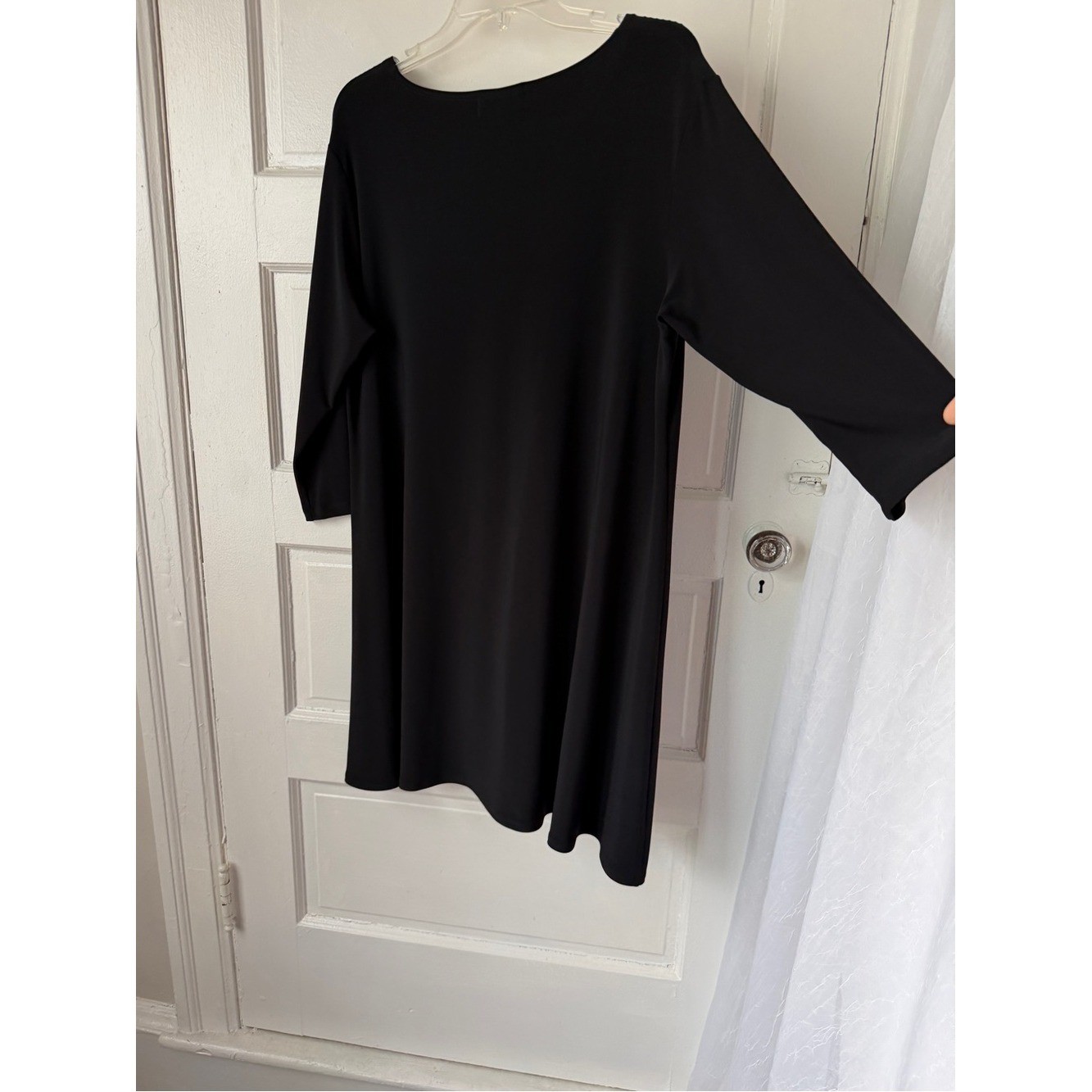 Sympli Black Swing Dress Laser Cut Neckline Classic Minimalist Lagenlook 14