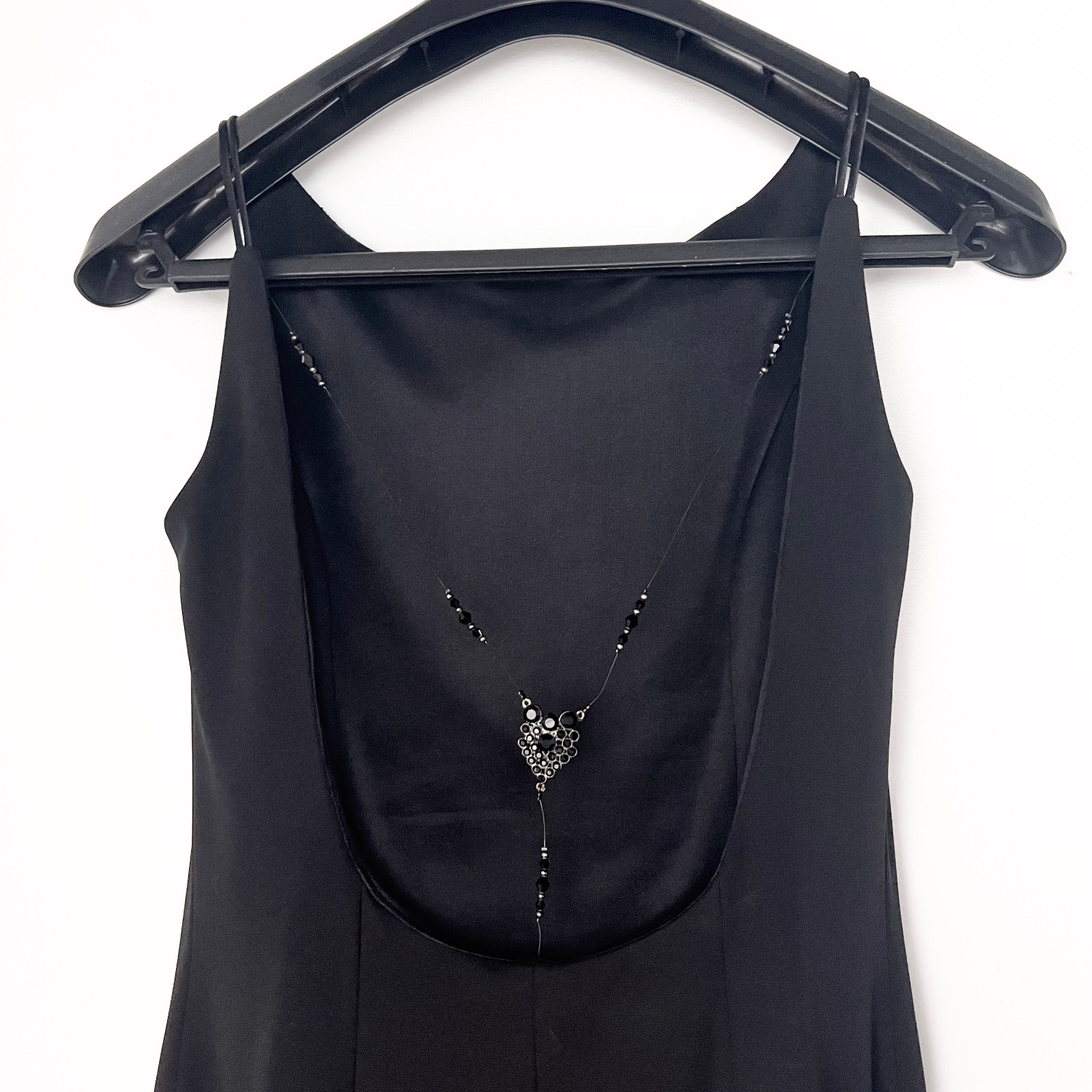 VTG DAVE & JOHNNY Laura Ryner Beaded Back Black Dress 90s Goth 5/6 classic CBK