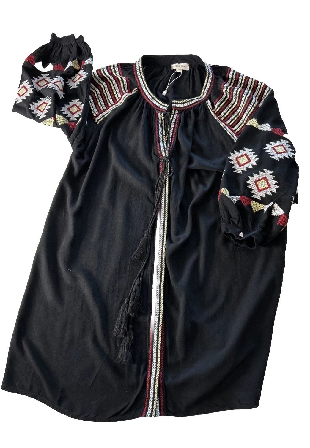 Velzera Aztec Bohemian Tunic Mini Dress Women Med. Festival Hippie Embroidered ￼