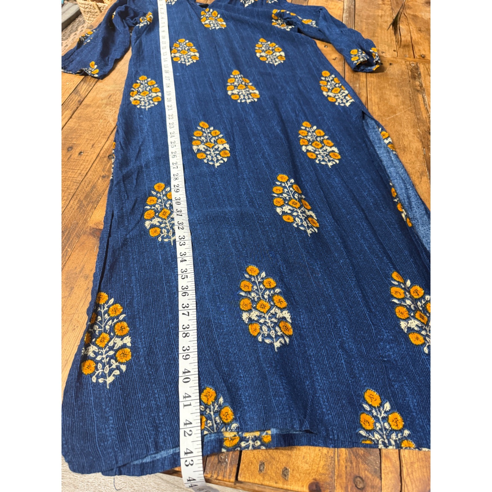 Blue Floral Midi Dress Womens Small Boho Cottagecore Prairie Festival Folk