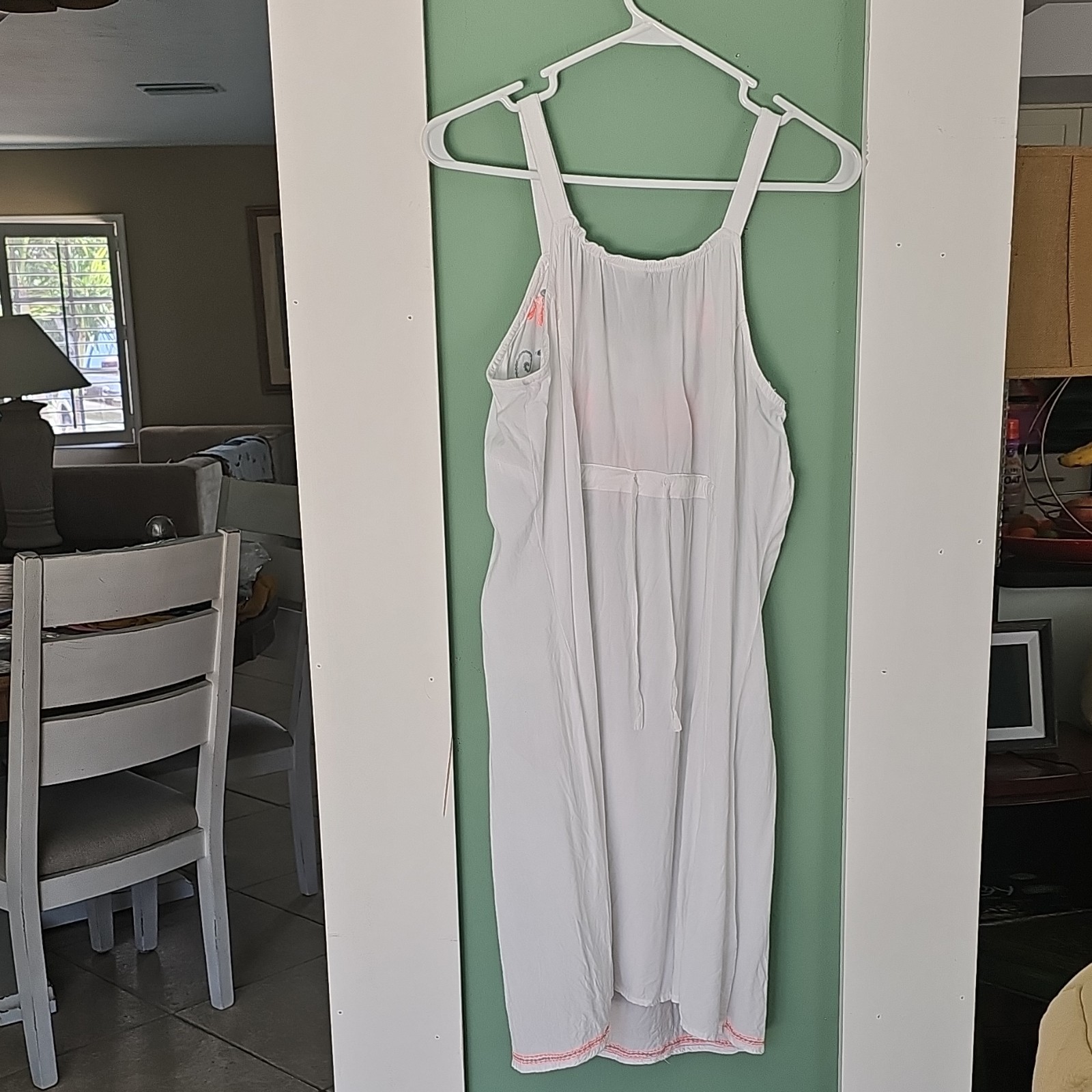 Raya Sun White Embroidered Tassel Tie V-Neck Sleeveless Midi Sundress L 0143
