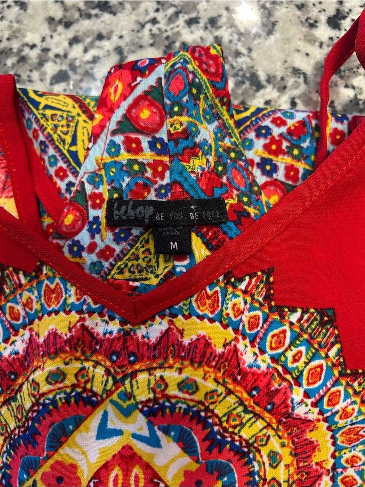 BeBop Red Boho Print Spaghetti Strap Mini Dress