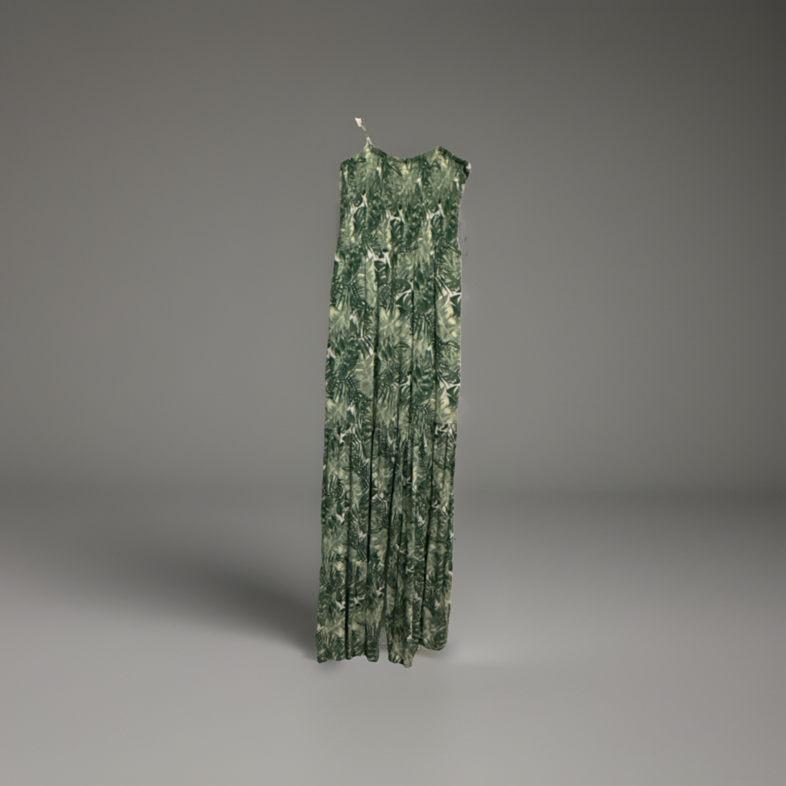 Justily Green Palm leaves Tie Front Cut Out Maxi Dress 100% Rayon Size M
