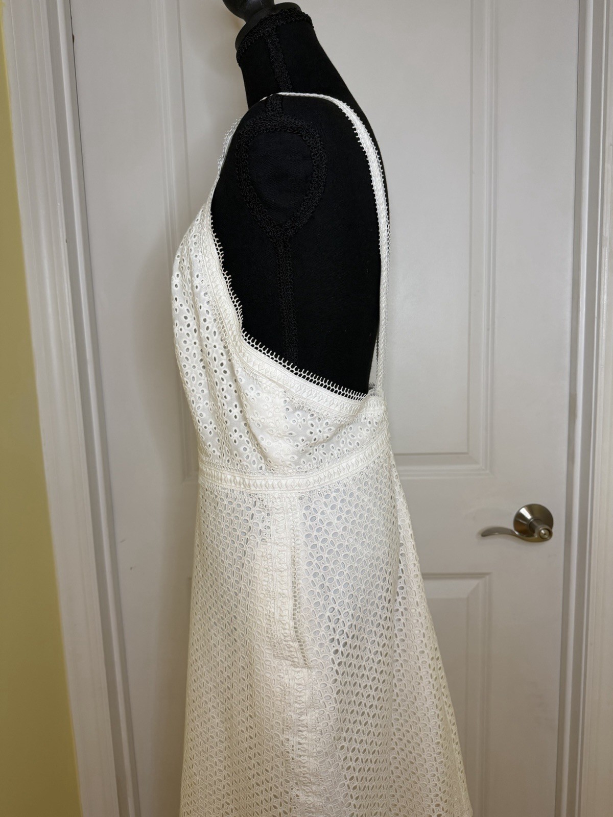 Reiss Lydia White Eyelet Open Back Mini Dress, Size 10, Good Condition