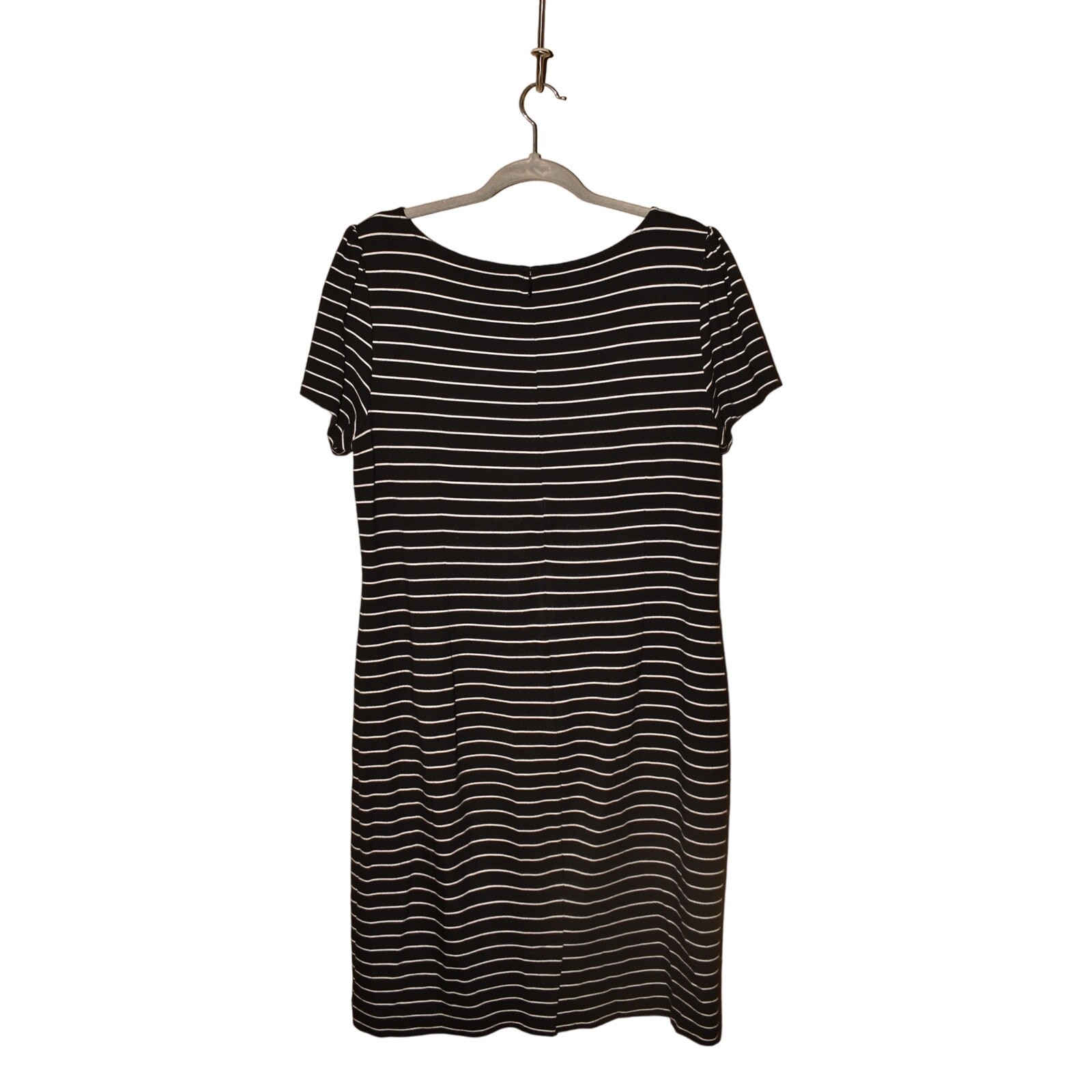 ANN TAYLOR $128 Stripe Puff Sleeve Ponte Knit Sheath Dress Black White Size 12