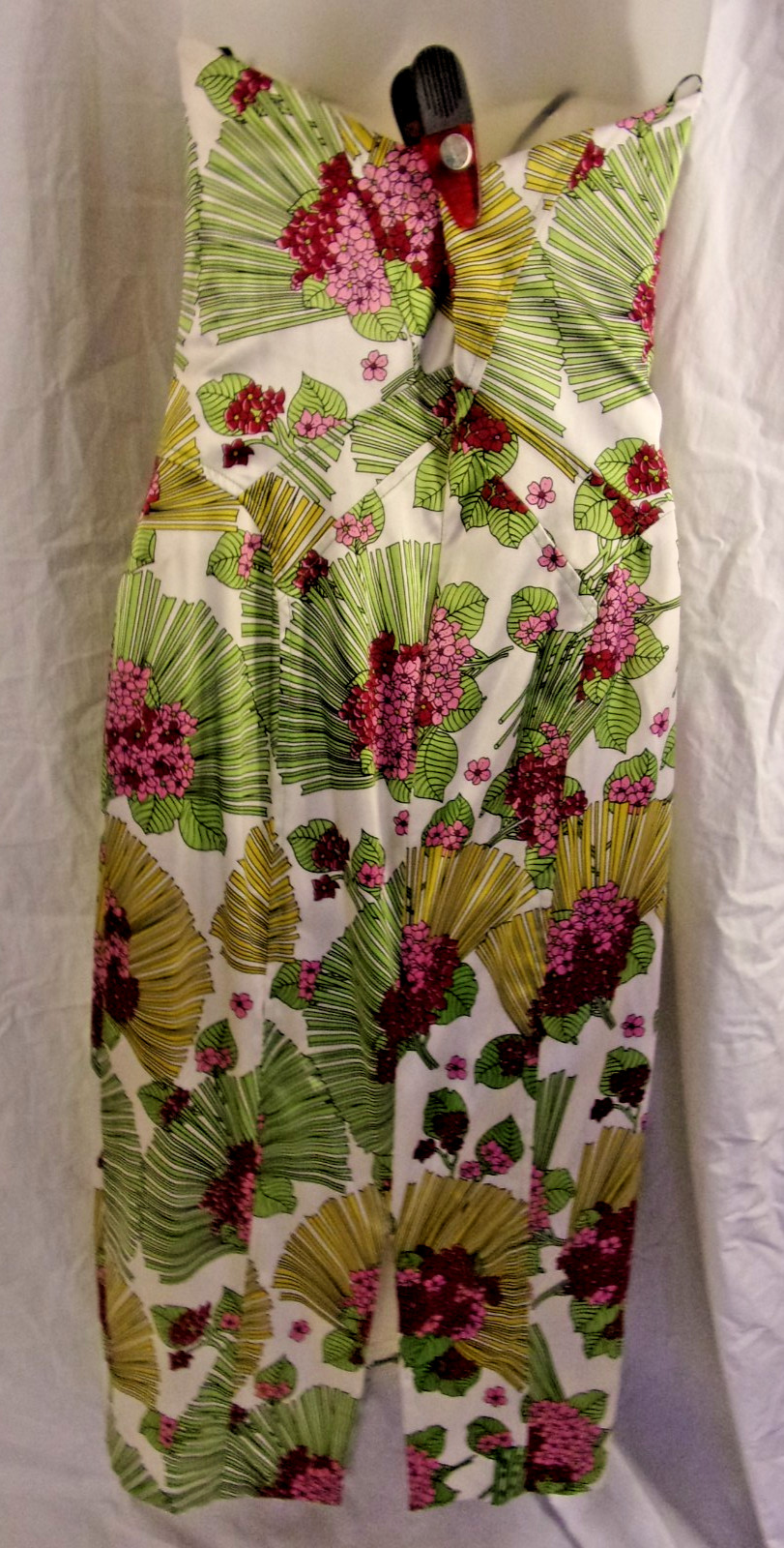 David Meister Silk Dress Ivory & Pink Palm Frond Bustier Style Dress 8