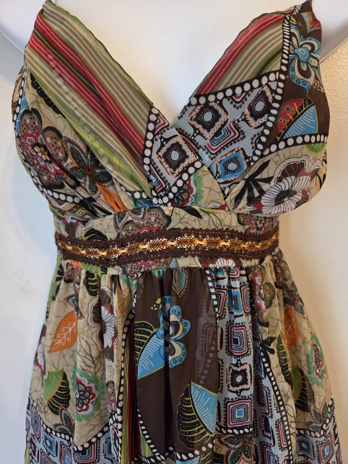Vintage Y2K Breakin Loose Patchwork Look Sheer Hippie Boho Dress 5/6