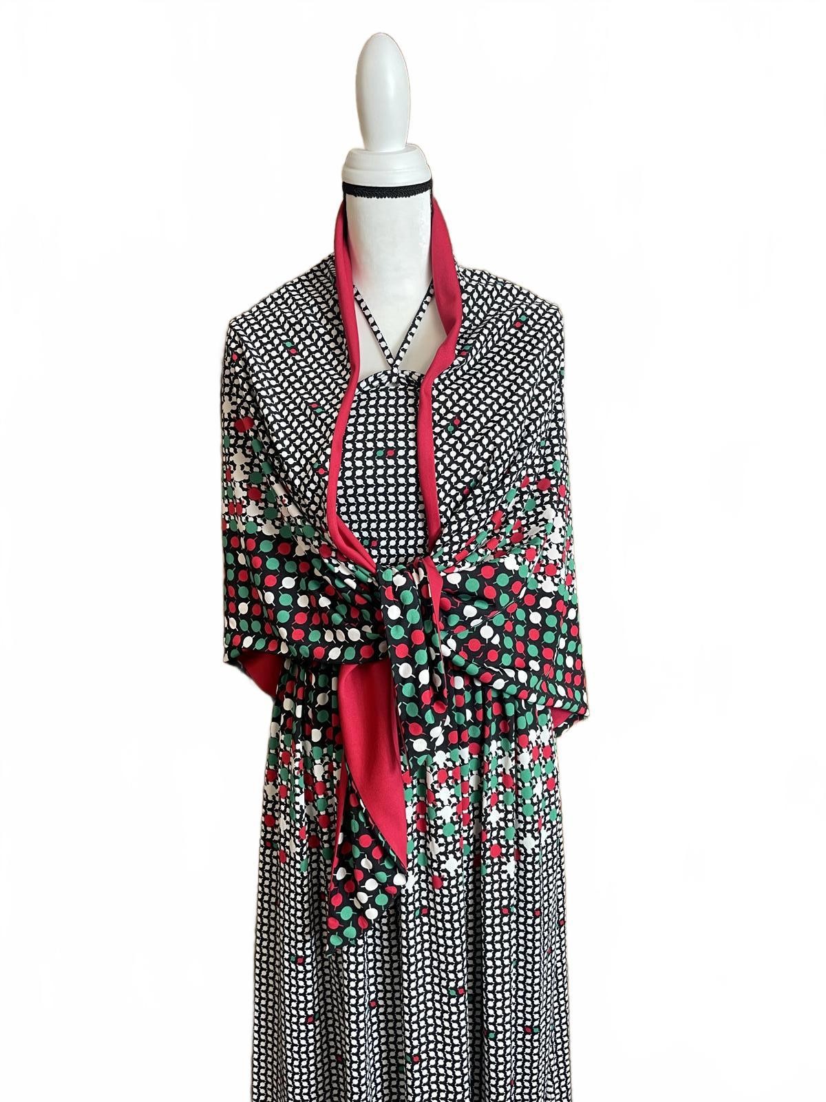 Adele Simpson vintage stunning maxi dress with shawl/scarf sz 8