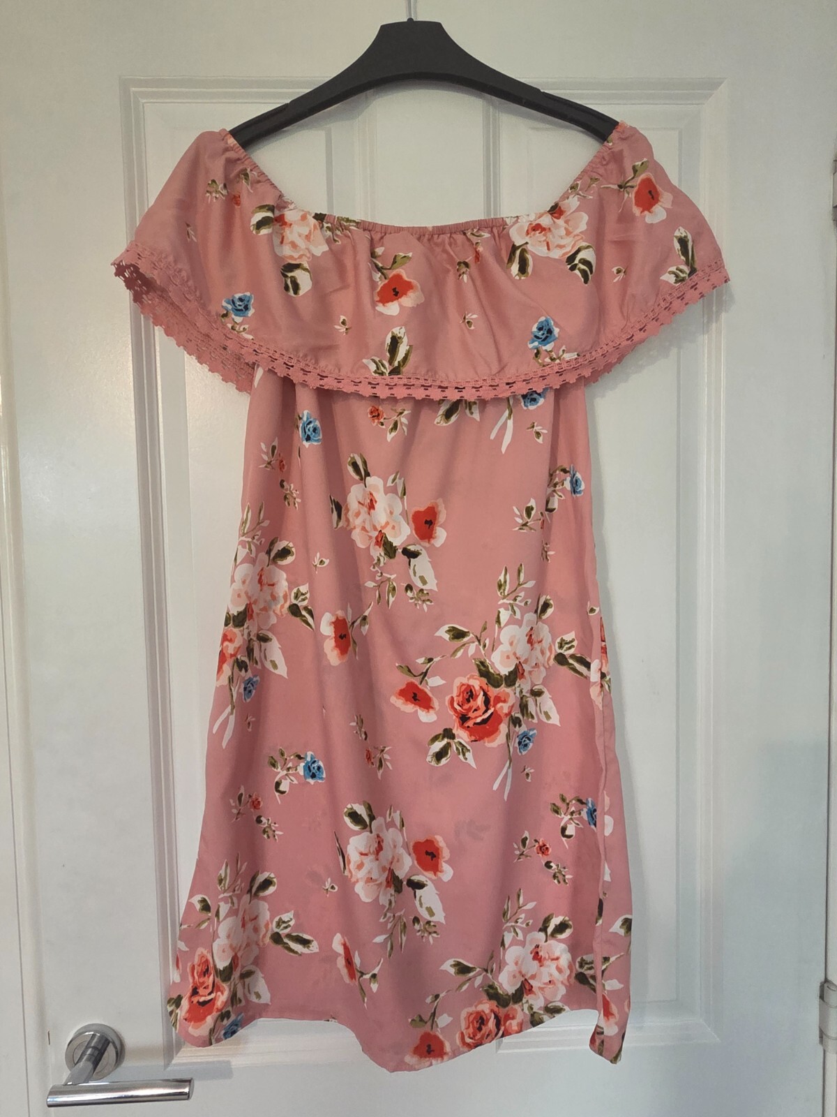 SUMMER BABY PINK RED BLUE GREEN FLORAL OFF SHOULDER BARDOT EMBROIDERED DRESS 10