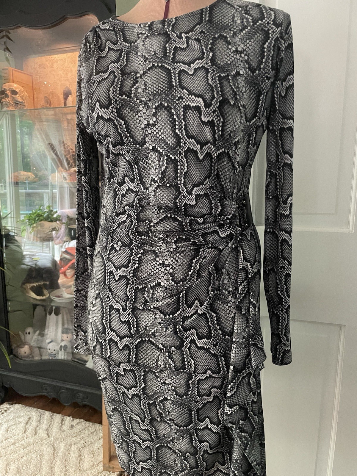 Michael Michael Kors Women’s Snake Print Long Sleeve Short Dress M Back Zip