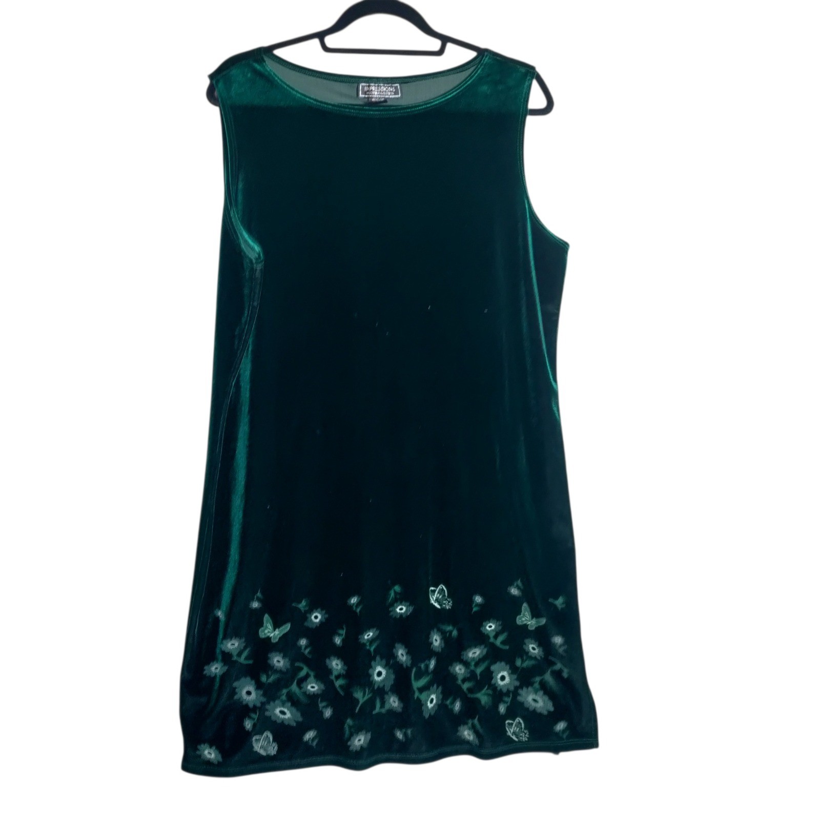 Impressions Millennium Edition Green Velvet Floral Butterfly Dress XL Vintage