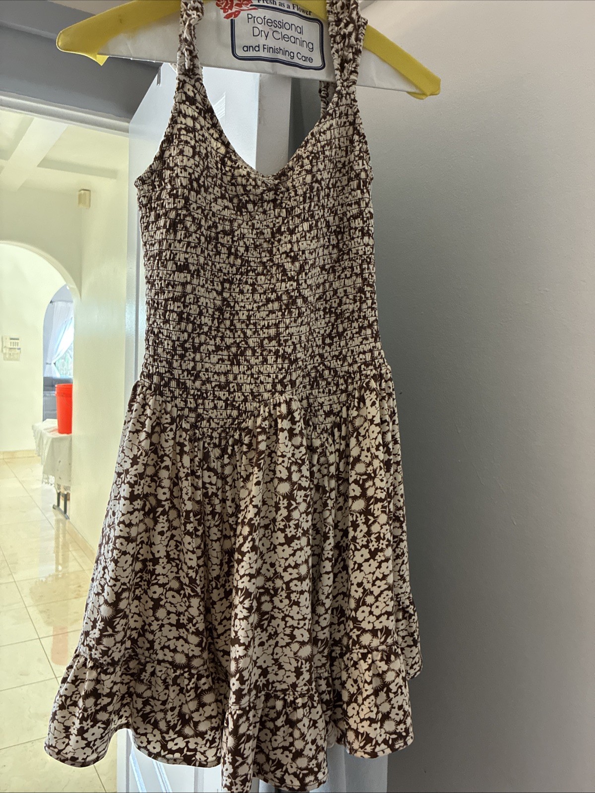 Urban Outfitters women’s small sleeveless tan floral fit and flare mini dress
