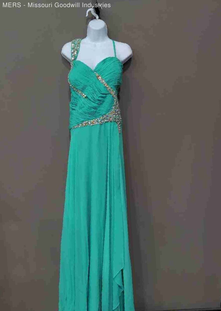 May Queen Womens Green GN017Y1027 Solid Polyester Beaded Gown Dress