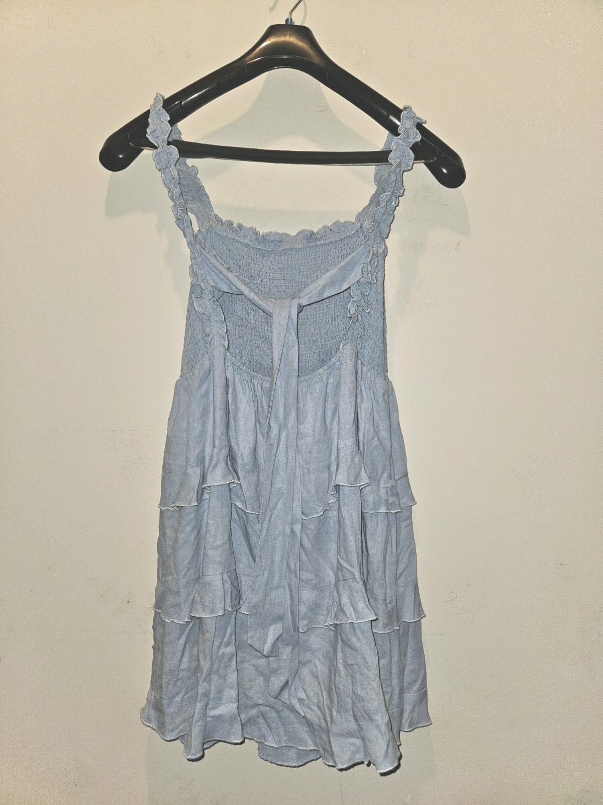 Lulus Blue Smocked Ruffle Tiered Mini Sundress XL Square Neck Sleeveless