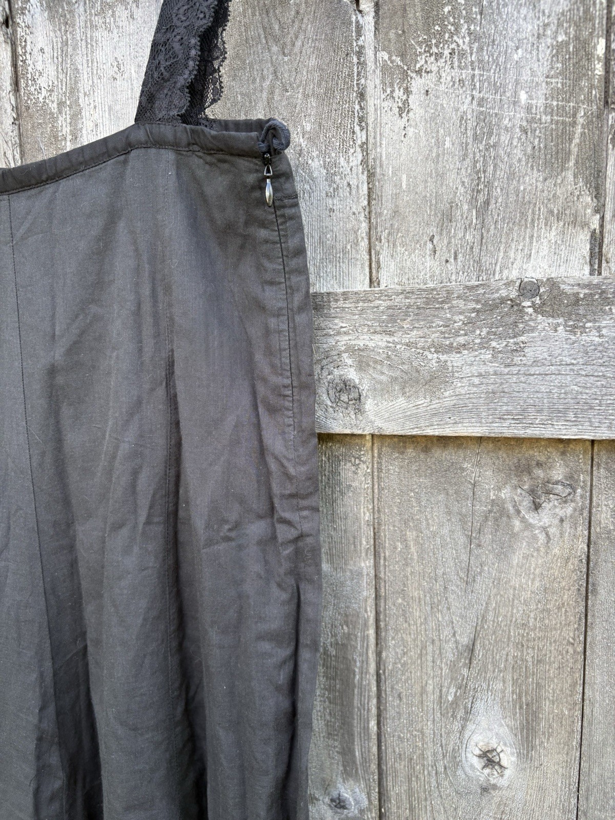 ANN DEMEULEMEESTER Minimalist Lightweight Black Cotton Dress with Lace Straps