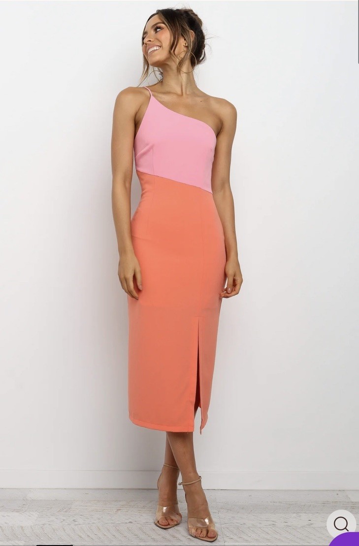 NWT Petal and Pup Orange and Pink Xiomar One Shoulder Midi Dress Size 4