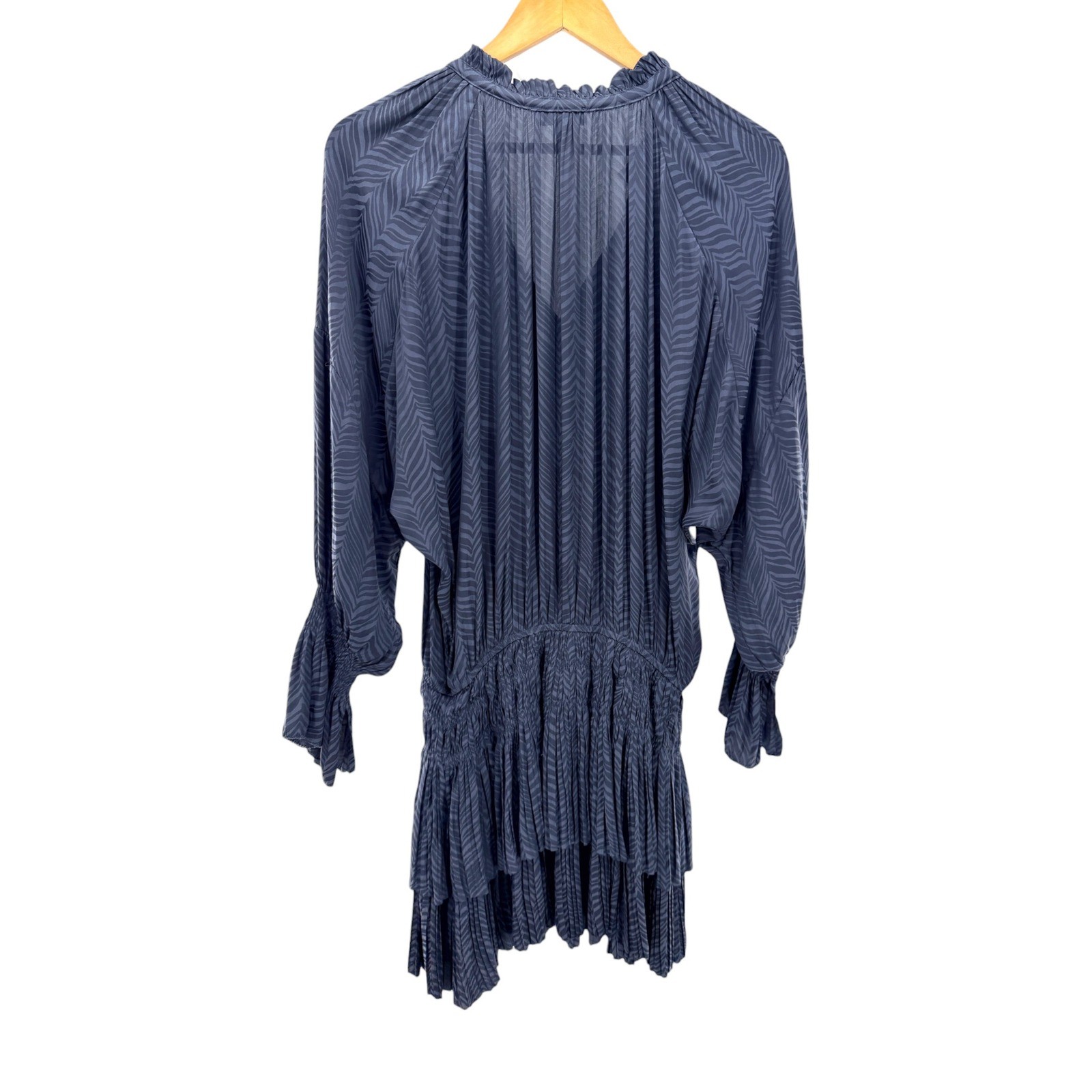 Current Air Aurelie Pleated Mini Dress M Slate Blue Zebra Drop Waist Smocked