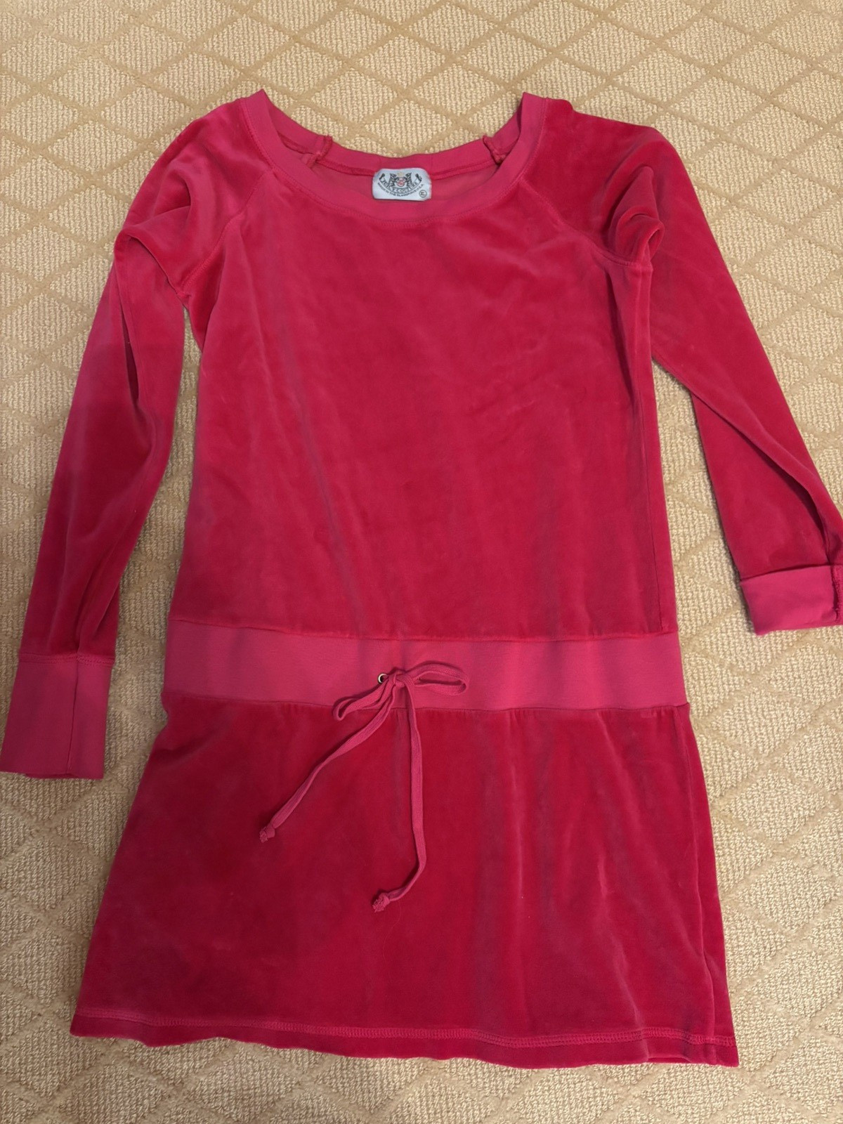 Juicy Couture Dress Raspberry Pink XL Velour LS Drawstring Waist Mini Dress