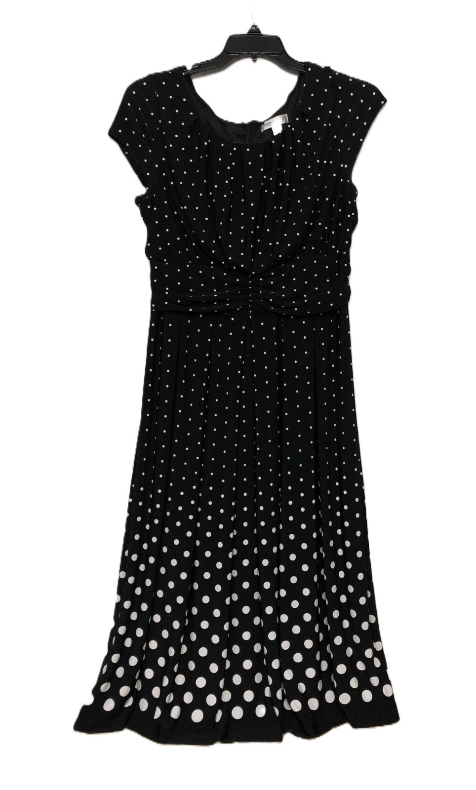 Coldwater Creek Womens Sleeveless Knit Midi Dress Sz 12 Black Polka Dot Ruched