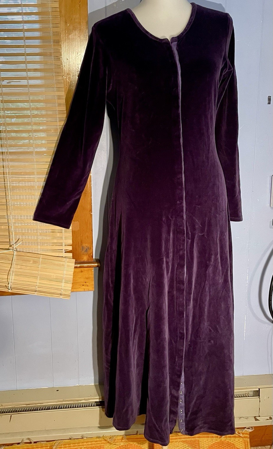 FLAX Jeanne Engelhart Purple Velour Zip Front Long Sleeve A-Line Gown S Petite