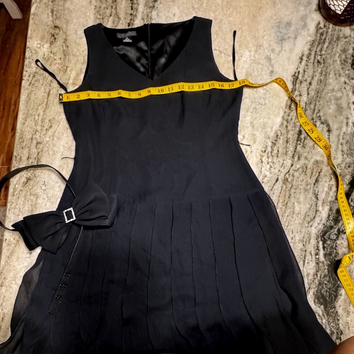 Michelle Antonelli Silk Cocktail Dress Womens 6 Layered Flounce Black Bow Belt