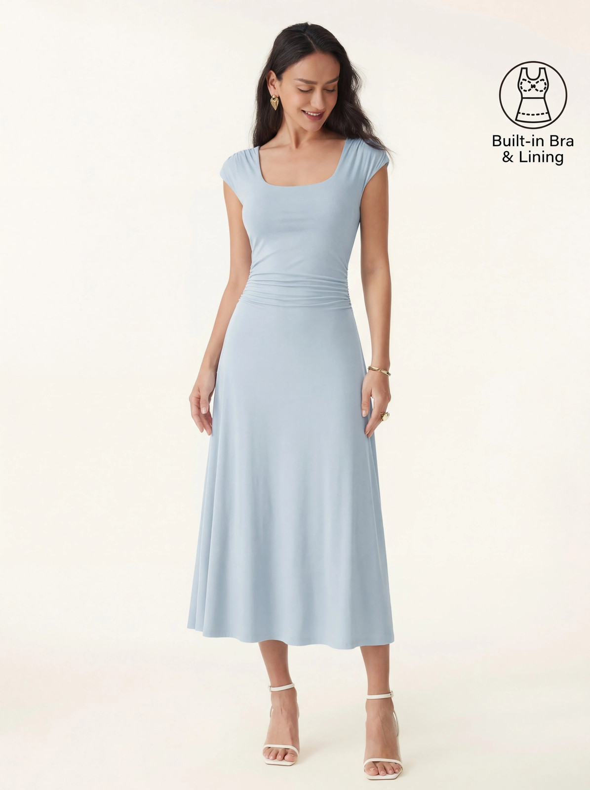 SkinKiss Cooling Square Neck Ruched Midi Bra Dress-OGLmove|118867