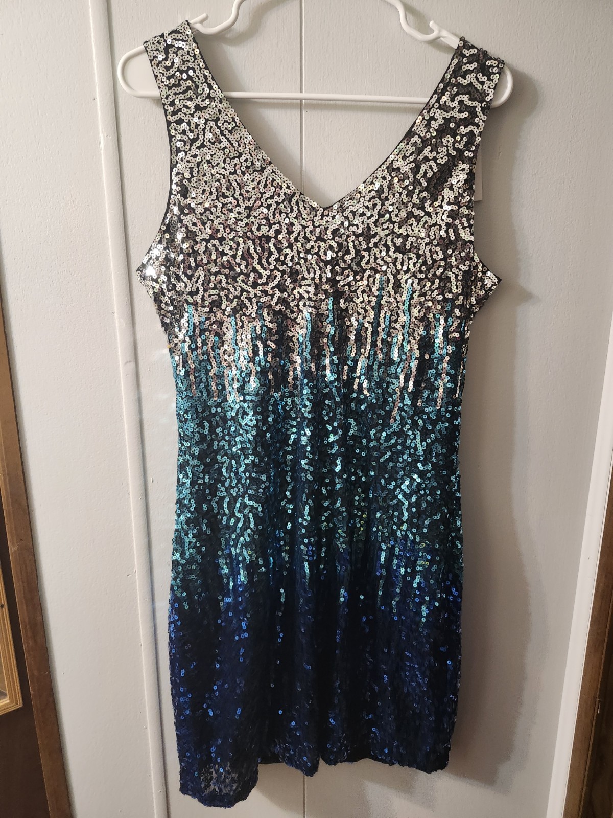 XL PrettyGuide Womens Sequin Ombre Silver and Blue Party Cocktail Dress NWT