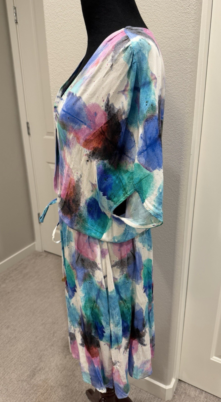 Desigual Abstract Watercolor Kimono-Sleeve Dress 38 S Artsy Made in Portugal