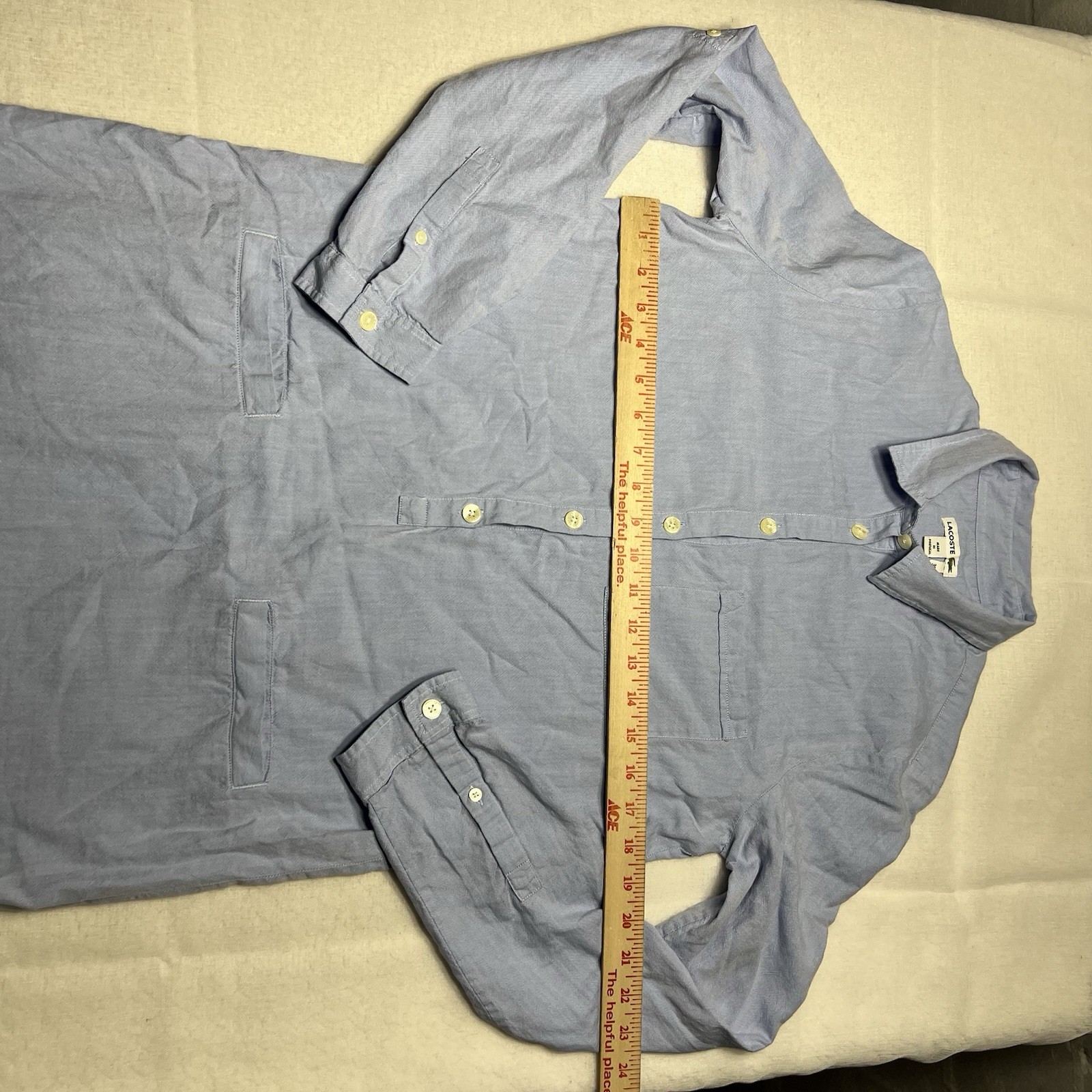 Lacoste Long Sleeve Half Button 100% Cotton Blue Tunic Dress Size 38 Women’s