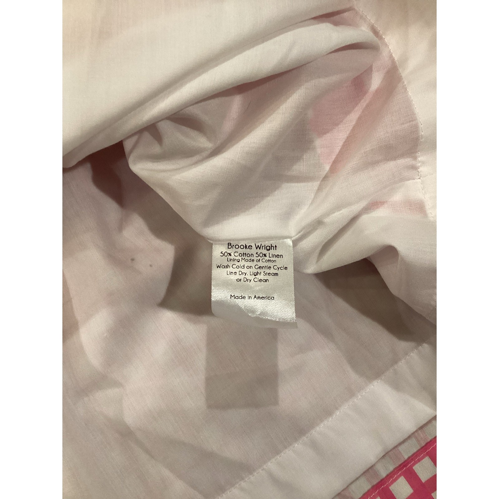 Brooke Wright lucy tiny pink check mini Dress Short Sleeve cotton linen ruffle L
