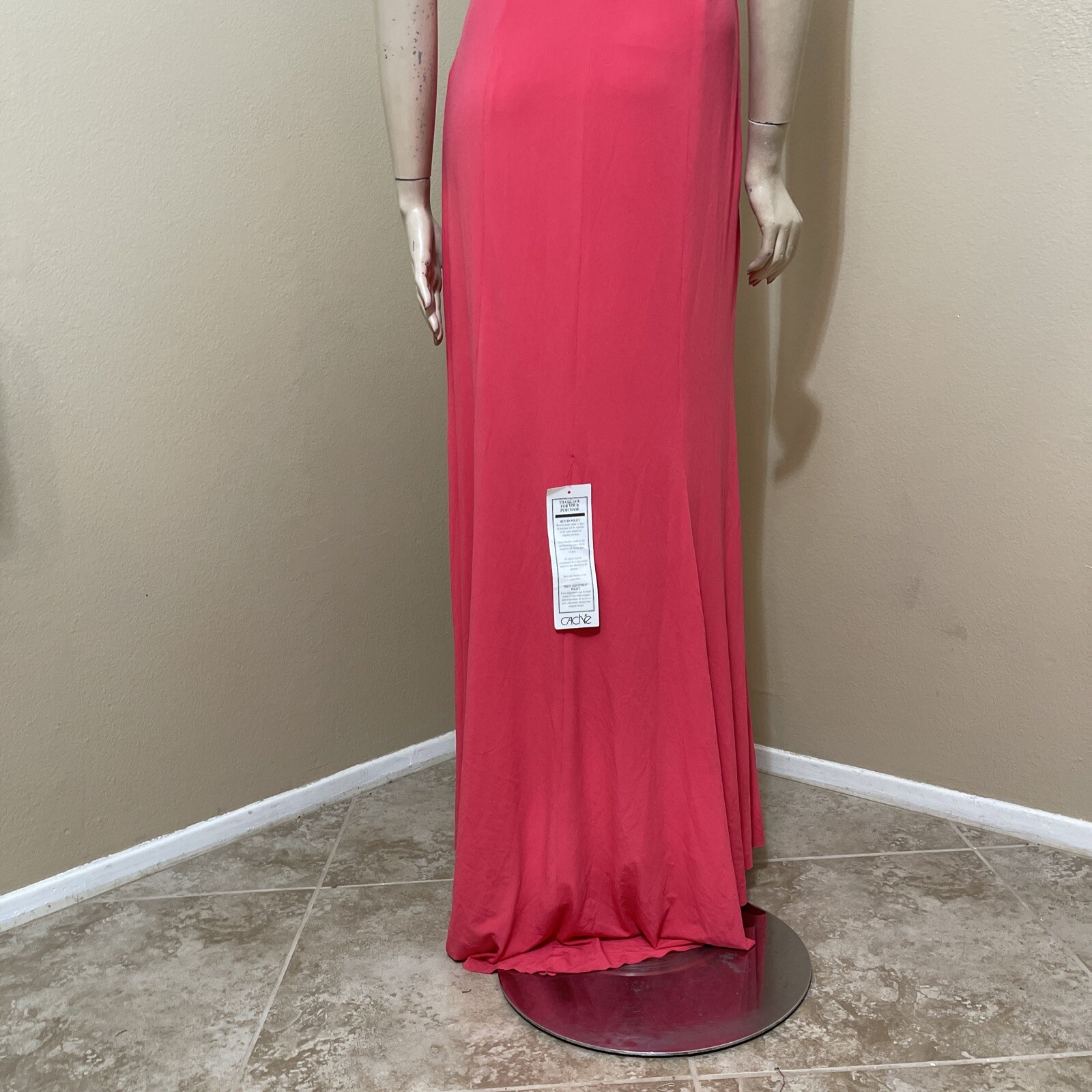 Women’s Coral Polyester Party Open Buckle Metal Belt Bead Size 8 Evening Dress