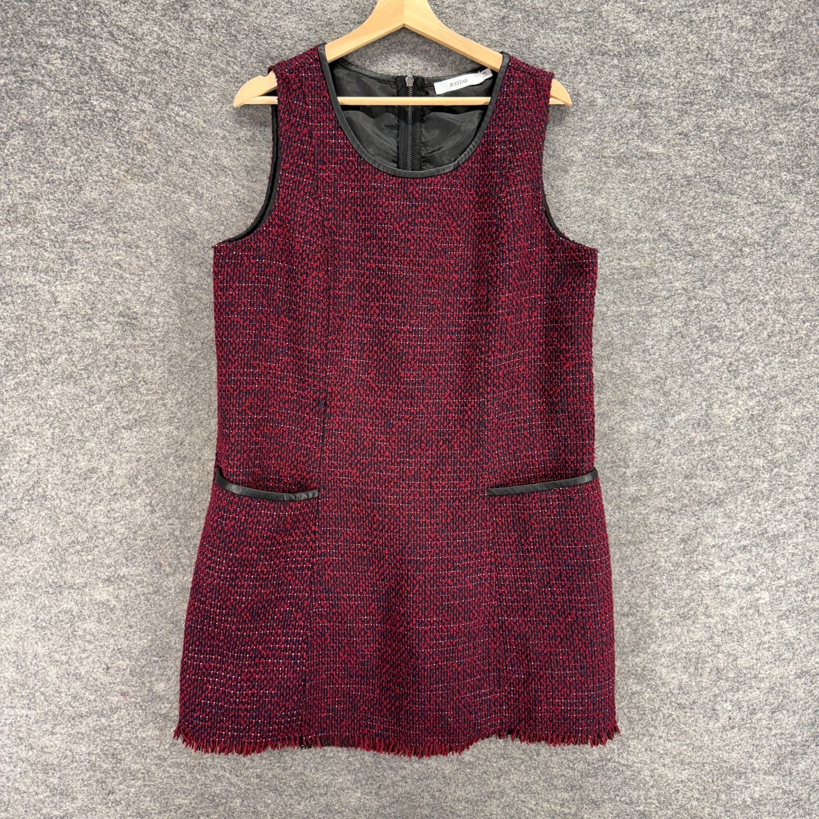 Justfab Dress Women XL Red Shift Midi Sleeveless Lined Zipper Pockets Casual Min