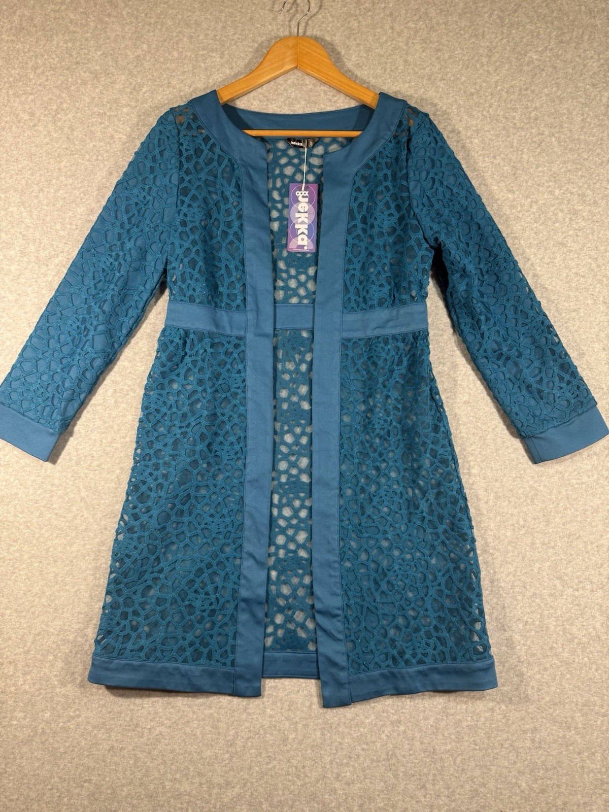 NWT Sheer Brocade Floral TURQUOISE Mid Thigh Length Jacket size S Maker: Hekk