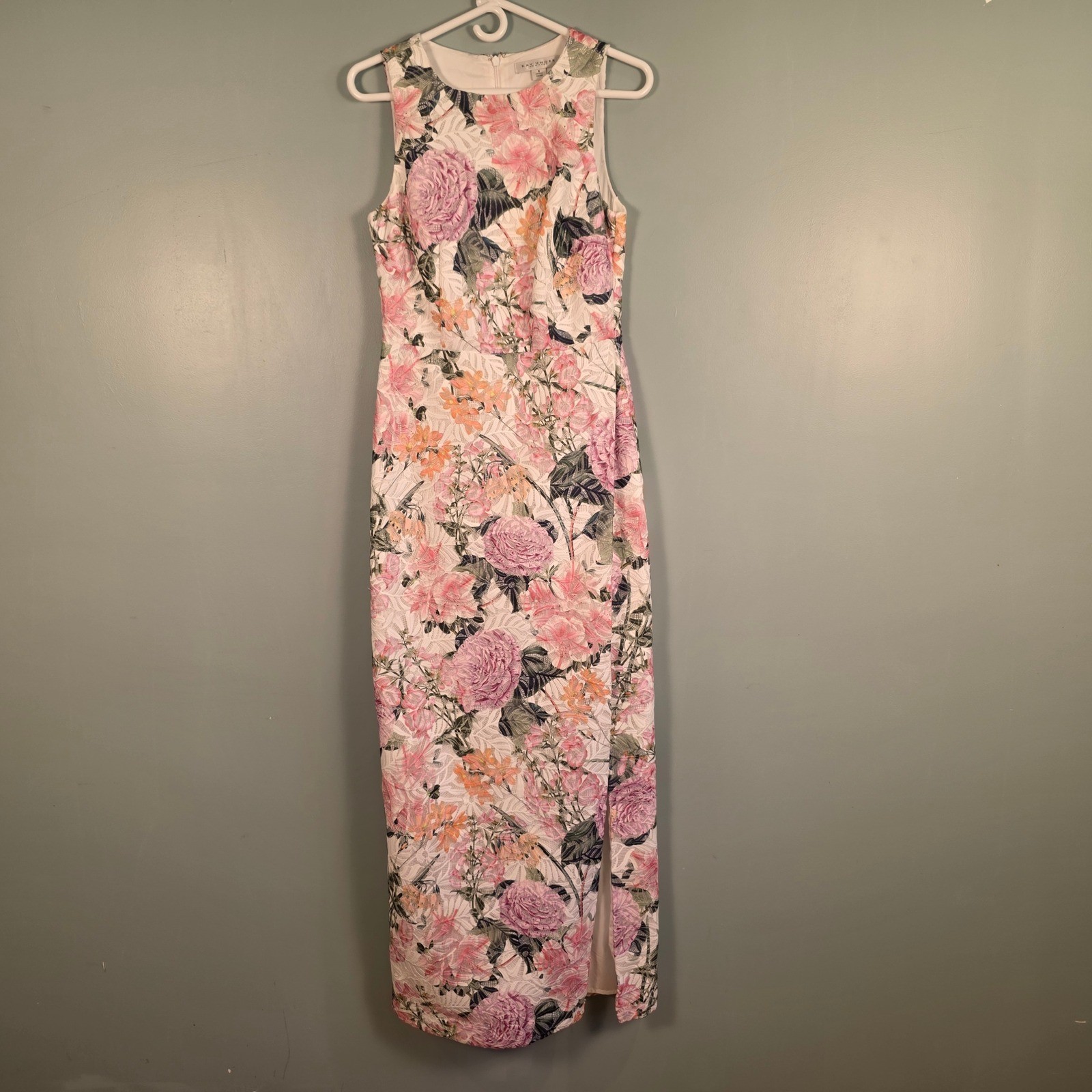 Kay Unger New York Pink Floral Lace Maxi Dress Formal Wedding Sleeveless Size 6
