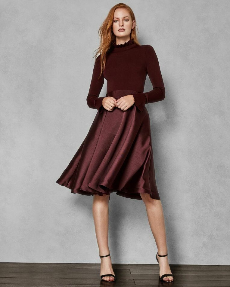 Ted Baker Zadi Midi Dress Knitted Bodice Burgundy Maroon Size TB 3 UK 12