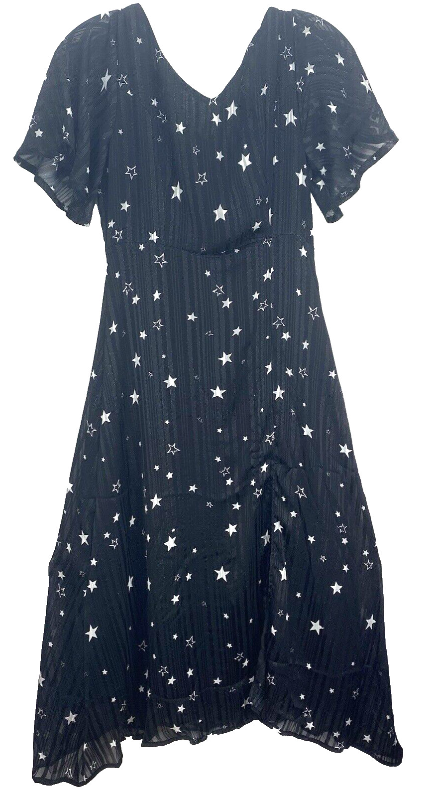 Migeer by Ababalaya Womens Sz S Dress Starry Short Sleeve Asymmetrical Flair NEW