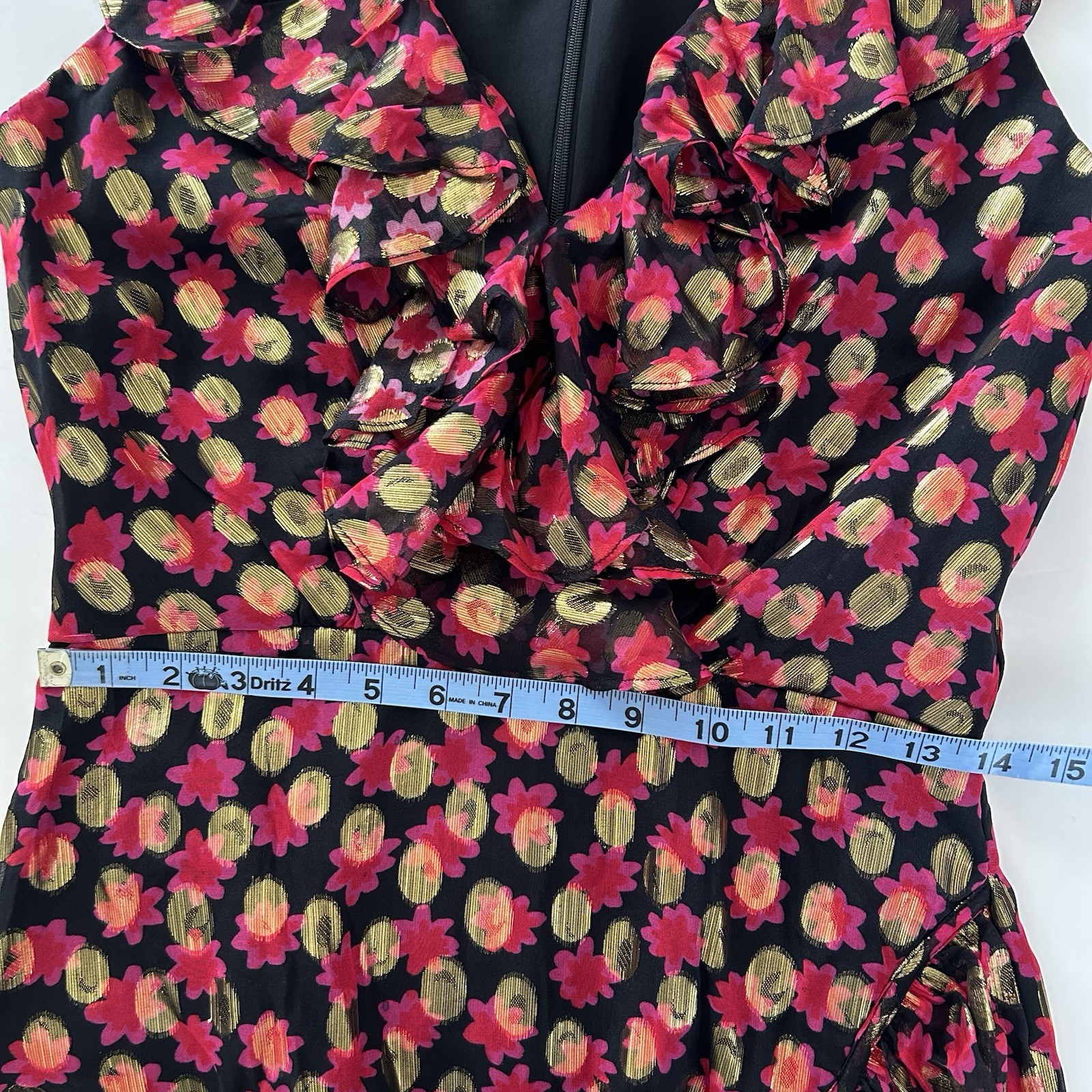 SALONI ANITA Ruffled Fil Coupe Chiffon Midi Dress 6 Silk Blend Cocktail Evening