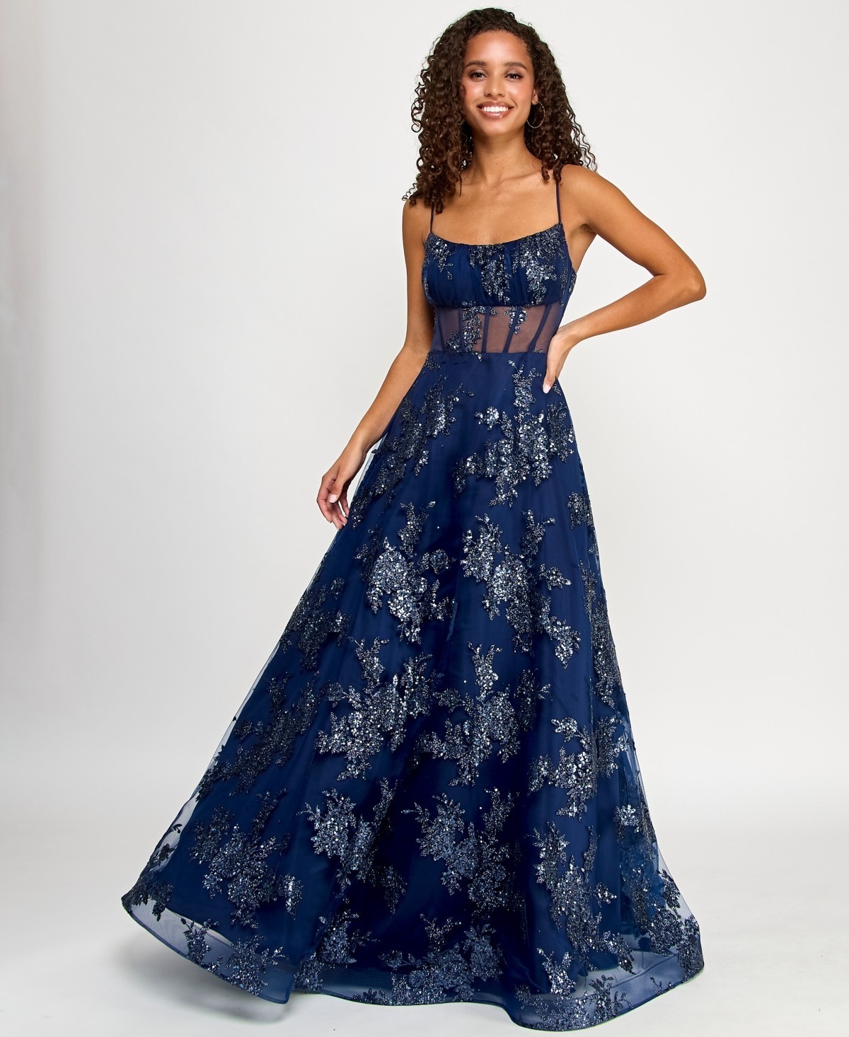 B Darlin Juniors’ Sequin Glitter Embellished Sleeveless Ball Gown 4110 Size 0