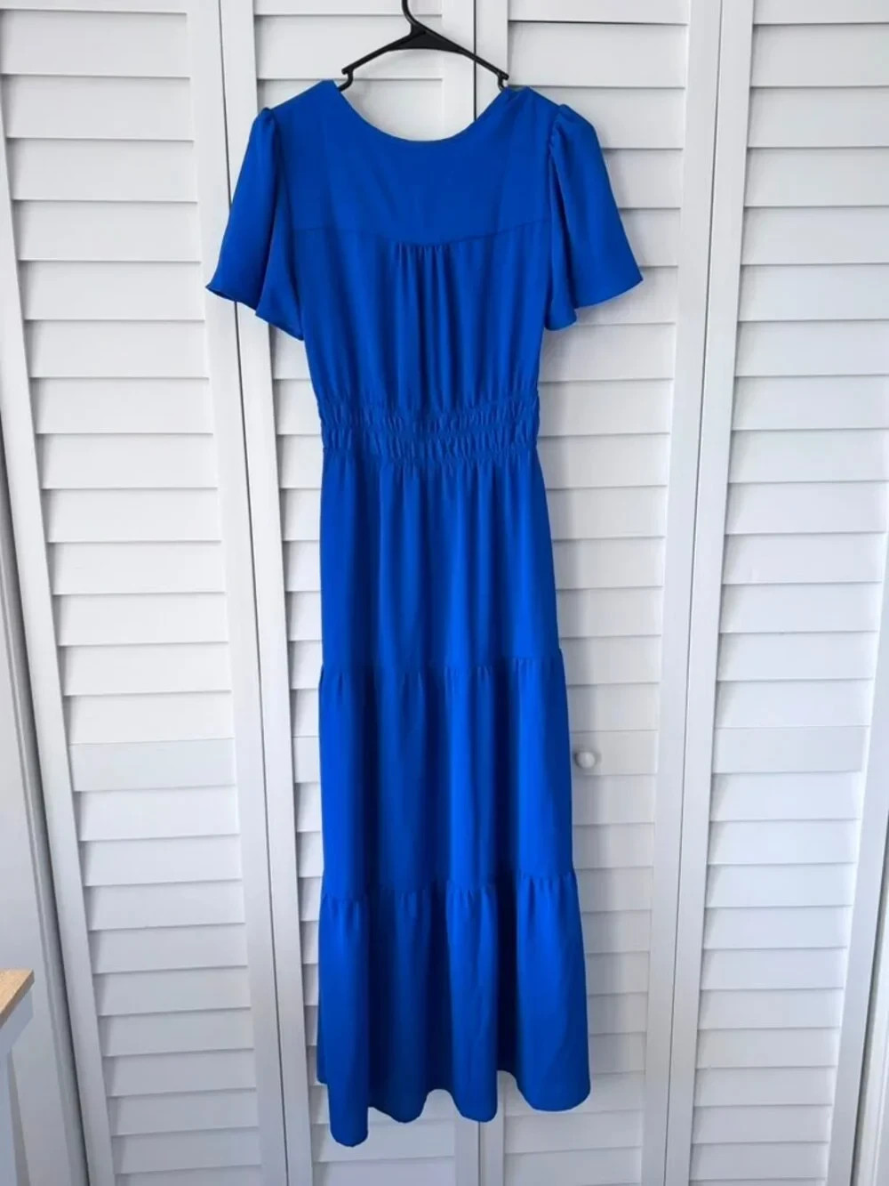 Monteau Los Angeles Royal Blue Maxi Dress Flutter Sleeve Smocked Waist Small