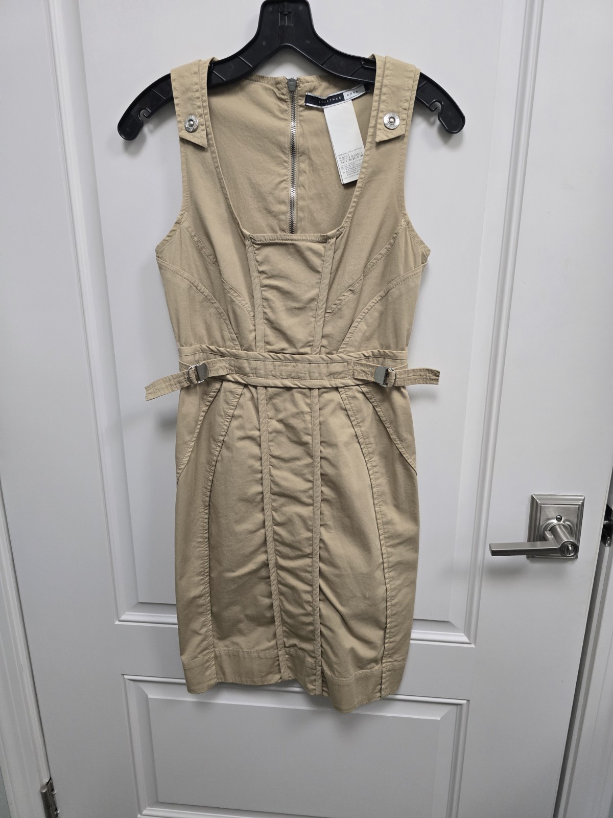 Max Mara Sportmax Womens Size 4 Khaki Short Sleveless Safari Dress Cotton