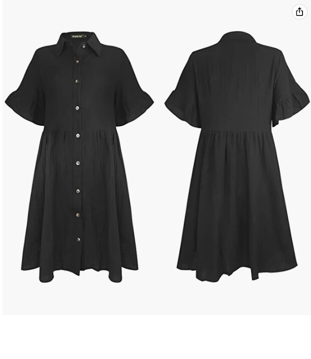 ROYLAMP Womens Tunic Dress Bell Sleeve Split Hem Button up Collared Mini Dress M