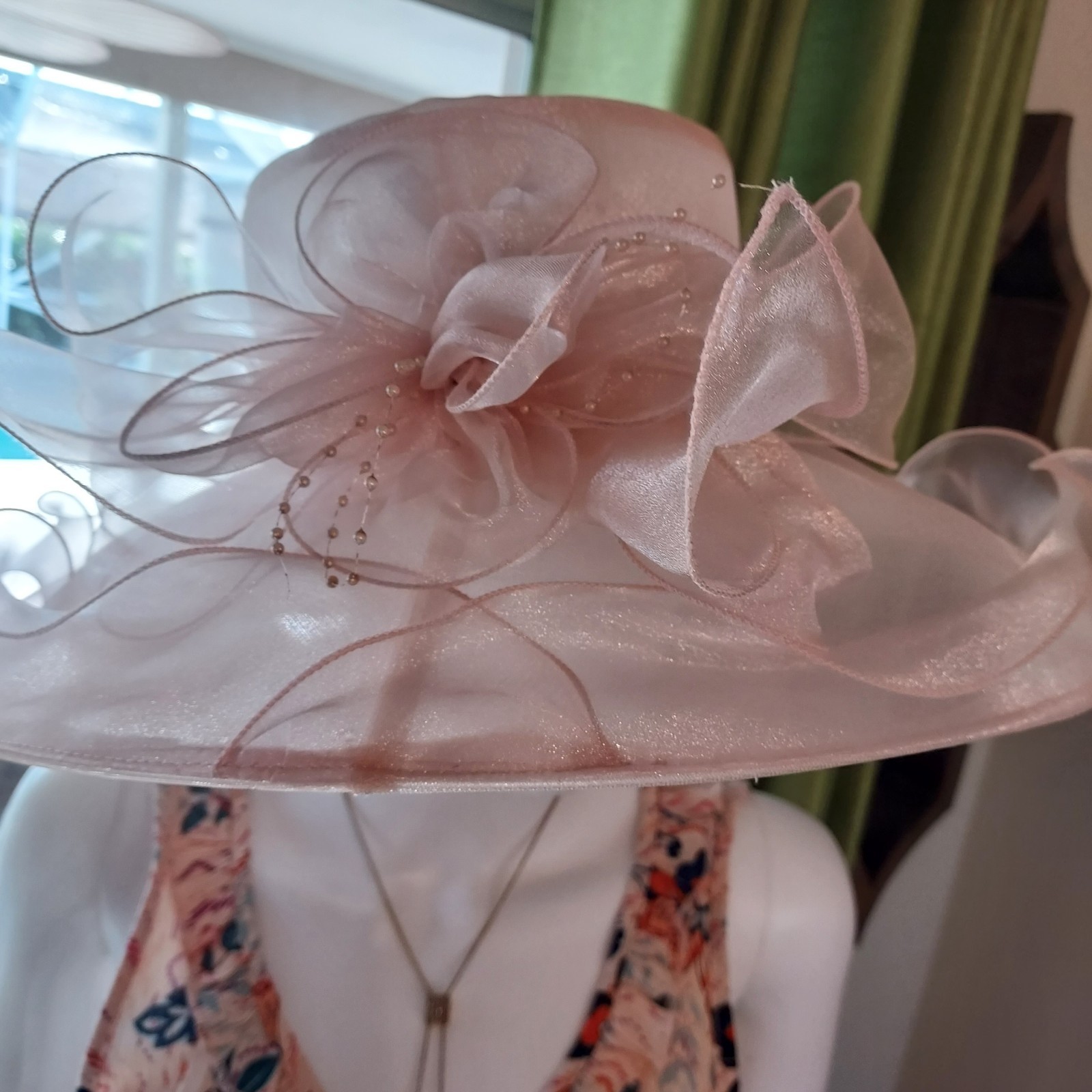 Sky and Sand Peach Floral Sleeveless Midi Dress Ruffle Tie Smocked with Hat.
