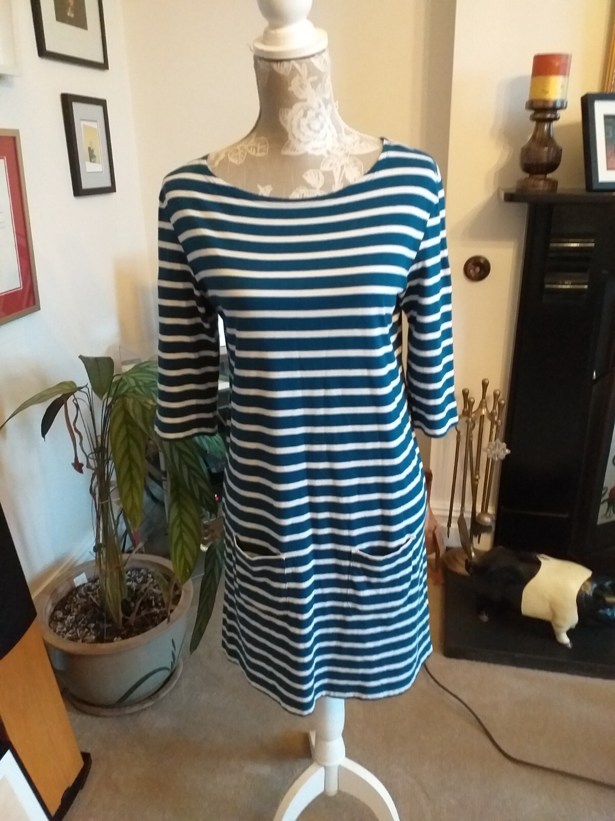 Seasalt Womens Cornwall Sailor Tunic UK 10 Navy White Striped Organic Cotton