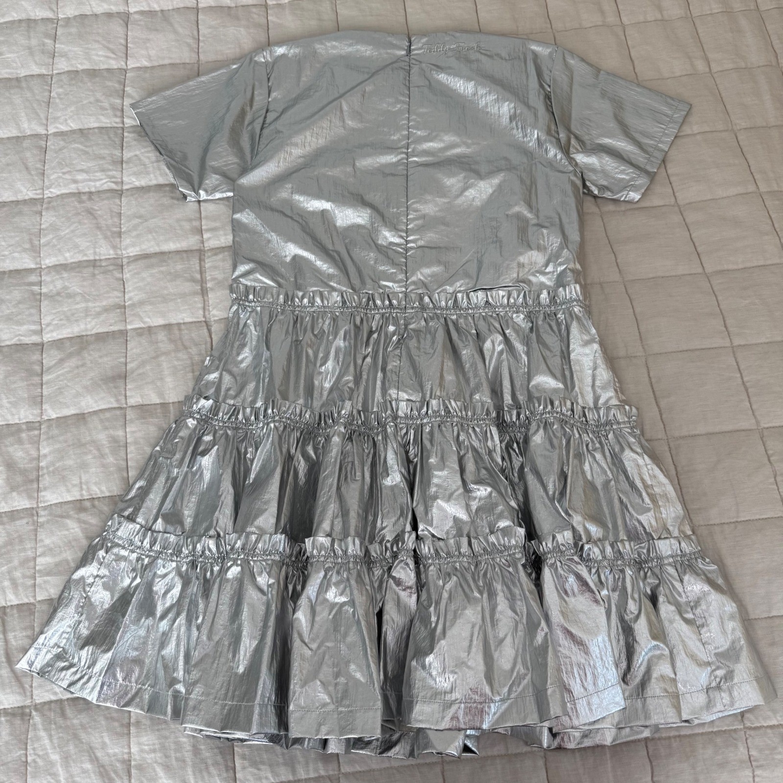 Teddy Fresh Silver Linings Prom Dress Metallic Foil Tiered Mini size Small