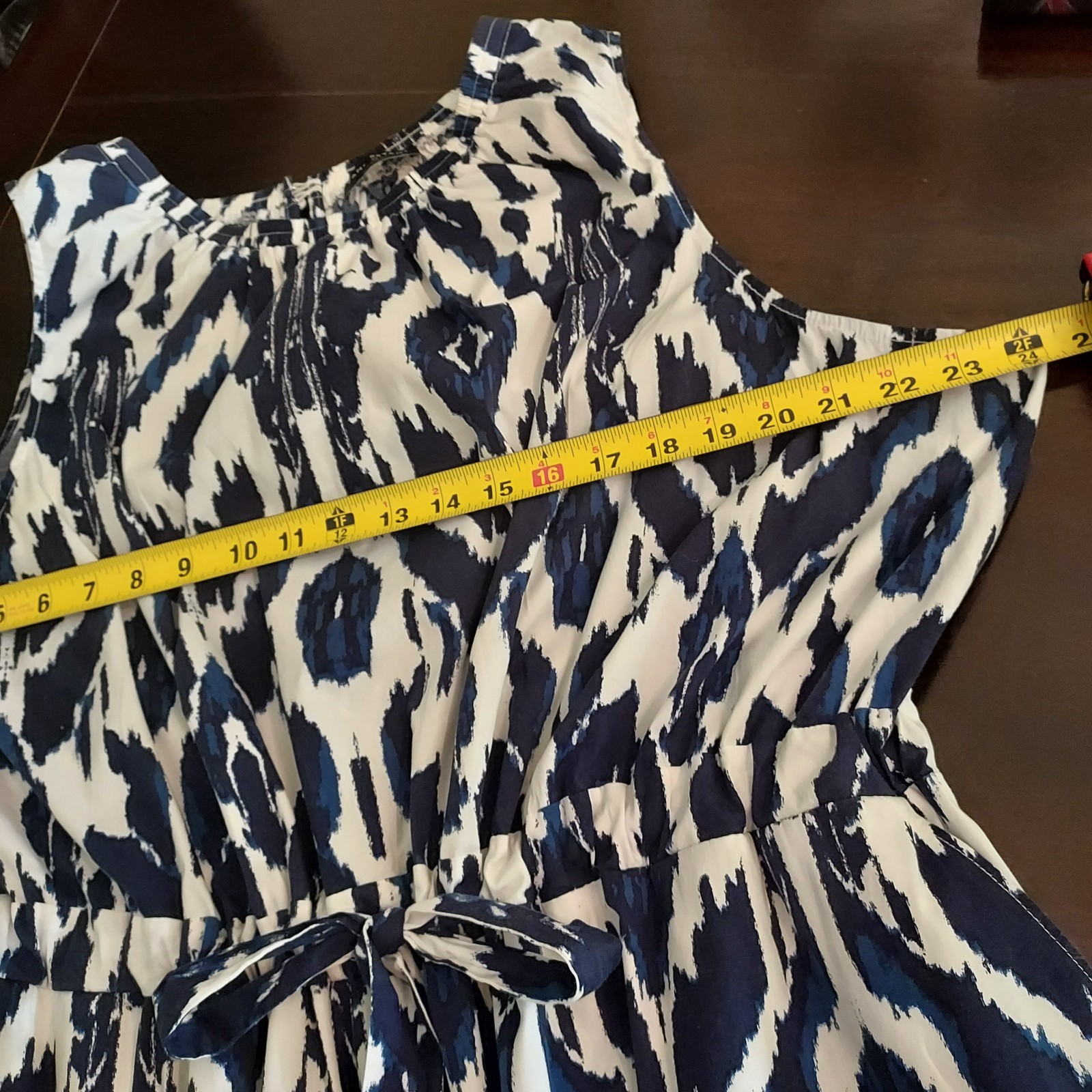 Lane Bryant Blue White & Black Ikat Pattern Dress Elastic Tie Pockets Sz 24