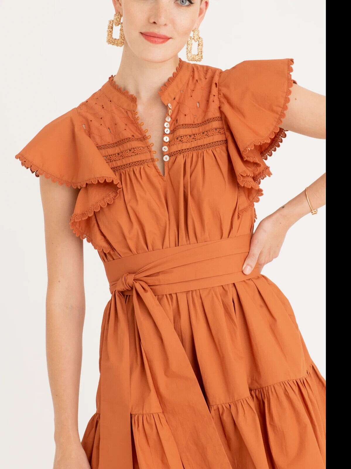 Secret Mission $368 Women’s Bartolina Mini Dress Embroidered Tiered Ruffle Small
