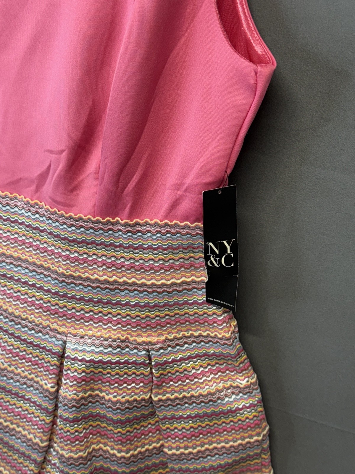 NWT New York & Company Pink & Multicolor Textured Zig Zag Mini Fit & Flare Dress