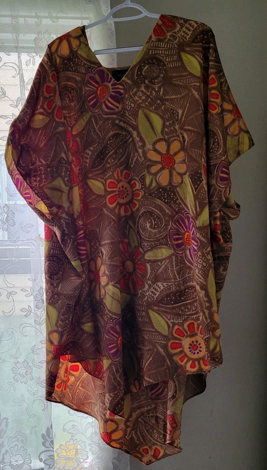 Orange & Brown Boho Kaftan V-Neck Lounge Wear One Size Fit Most by ASHRO