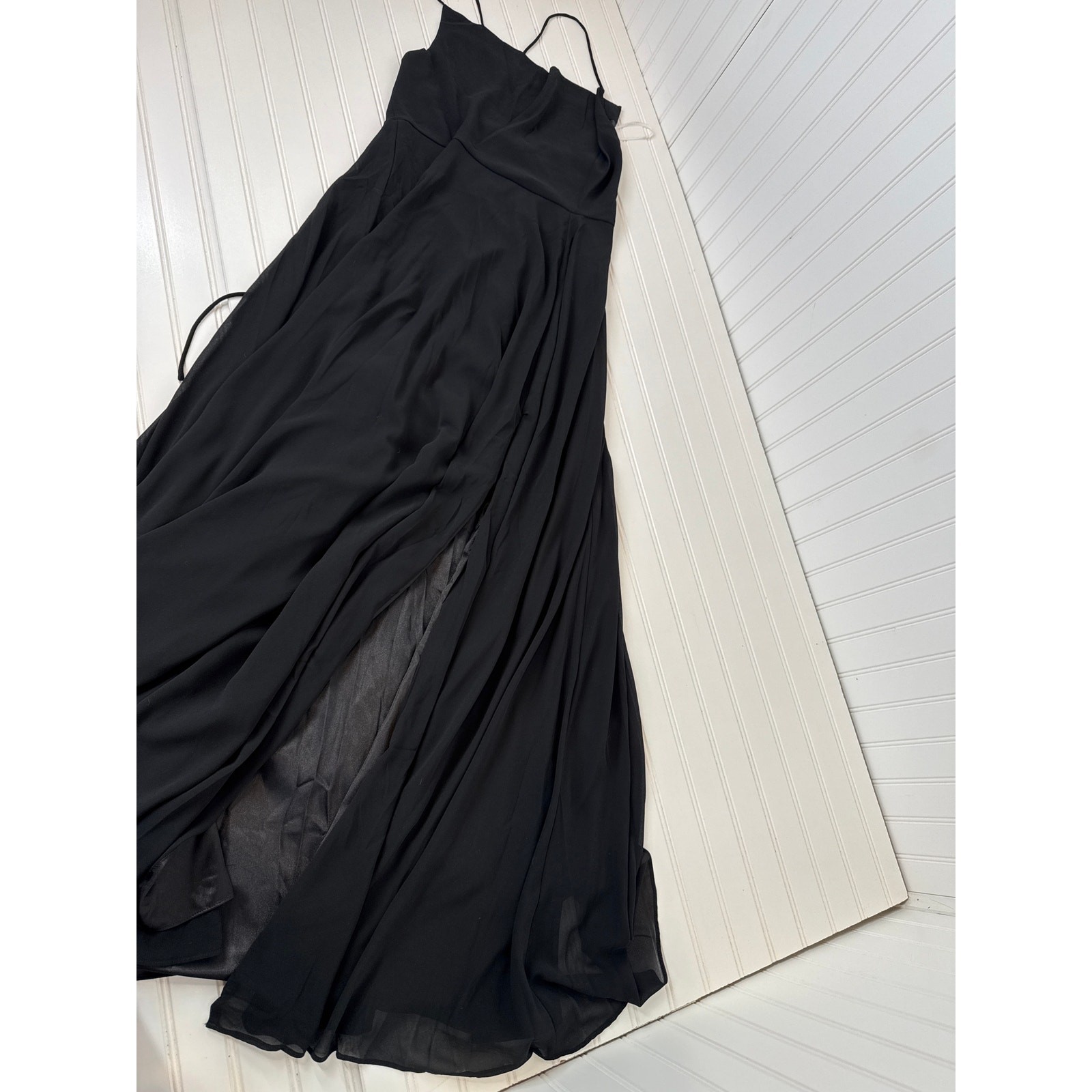 NWT Lulus Romantically Speaking Black Cowl Lace-Up Maxi Dress Wedding Prom Sz L