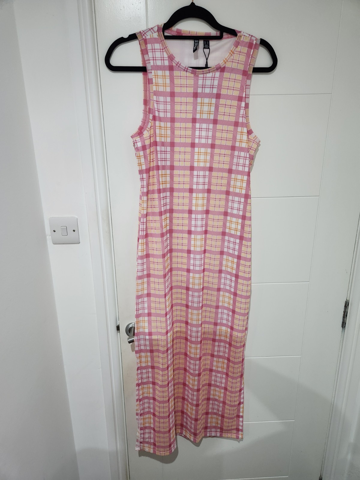 Pieces Mesh Side Slit Midi Dress Pink Size XL/14 New